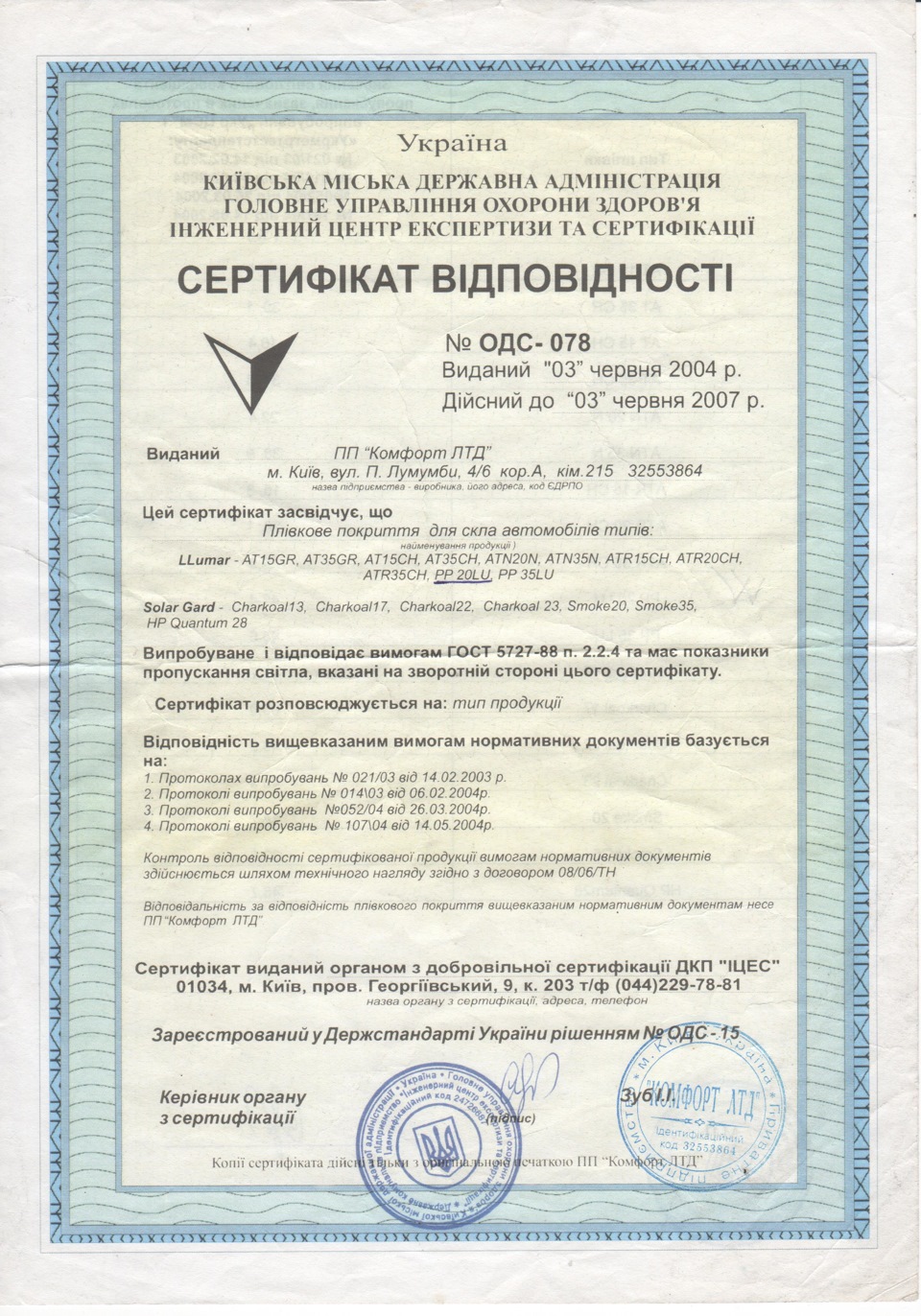 Тонування плівкою LLumar PP 20LU 1