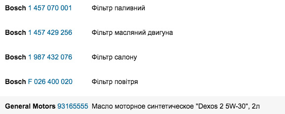ТО, розхідники Bosch 1