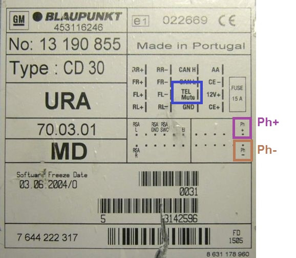 CD30 MP3 ставимо блютуз модуль через Tel Mute. 2
