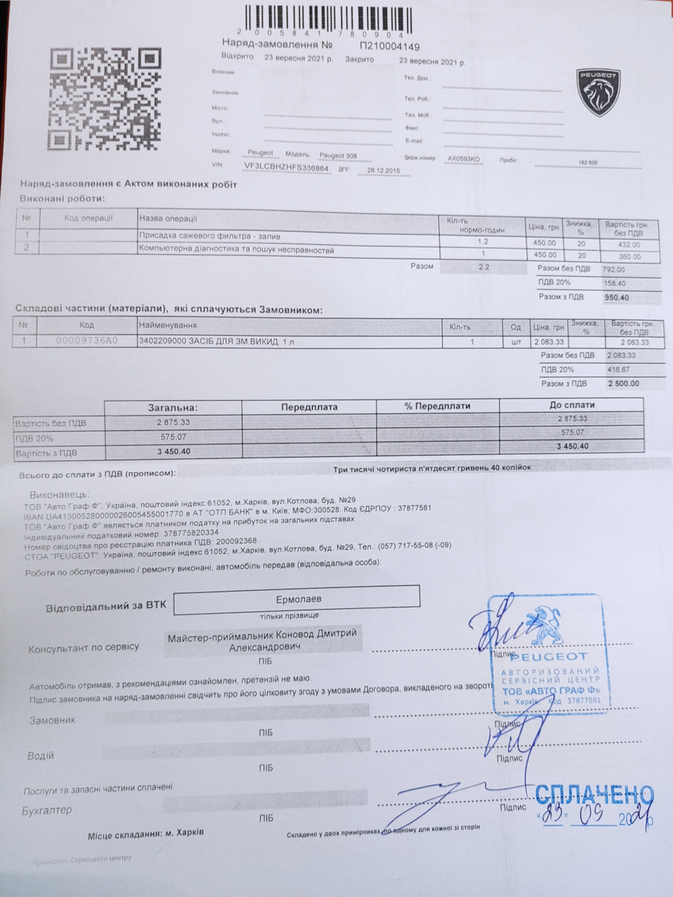 Помилка P15B3, заправка Eolys. 2