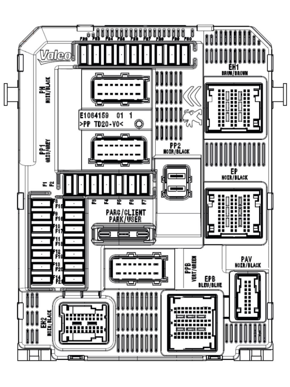 Призначення запобіжників у блоці BSI 308 T9 2016 2
