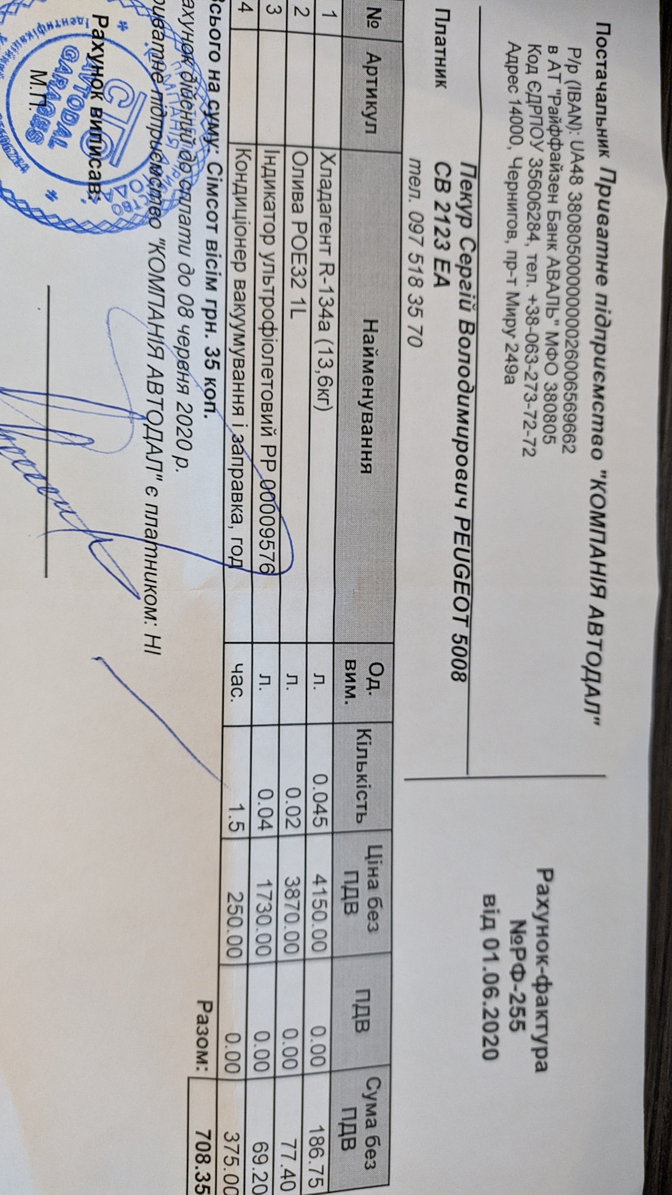 Заправка кондиціонера та заміна мастила з фільтрами. 2