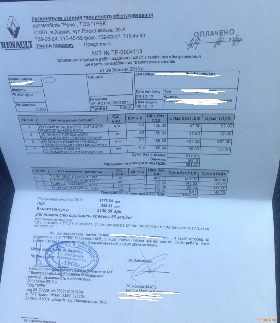 Заміна ременів та сальників