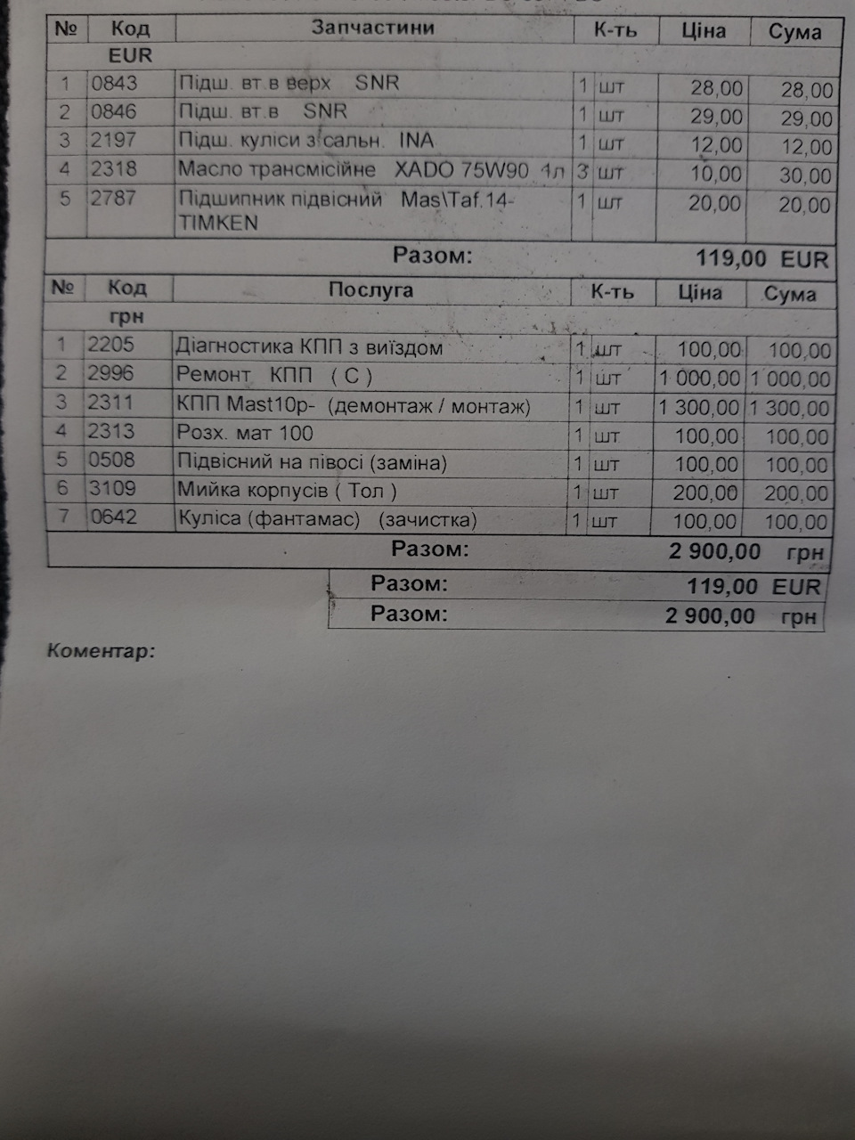 Ремонт КПП 1