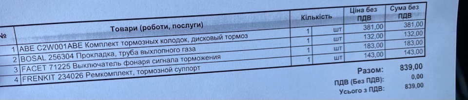 Колодки, кільце глушника, датчик темп.ОЖ, дренажки 3