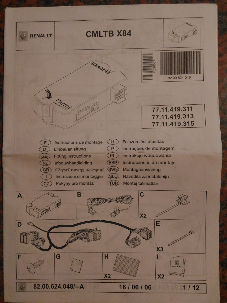 Bluetooth handsfree kit Renault Parrot CMLTB X84 1