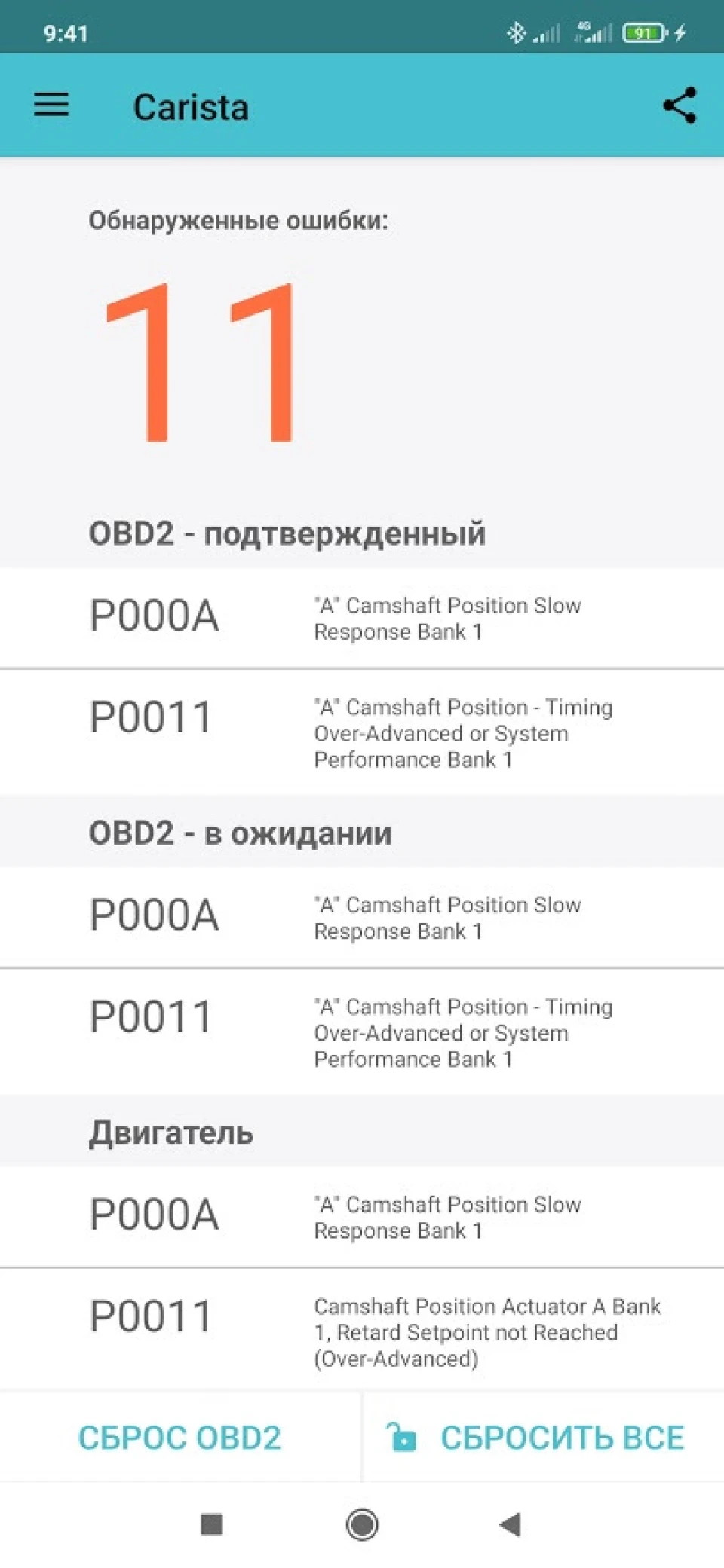 Боротьба з помилками P000A, P0011