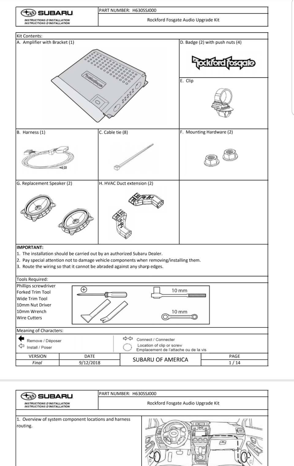 2019 SUBARU FORESTER ROCKFORD FOSGATE AUDIO UPGRADE GENUINE OEM H630SSJ000 1