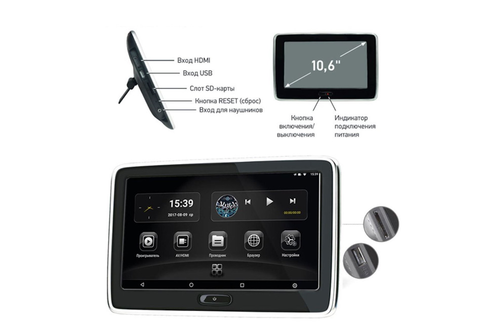 Монітори Incar CDH-105 BL у підголовники 1