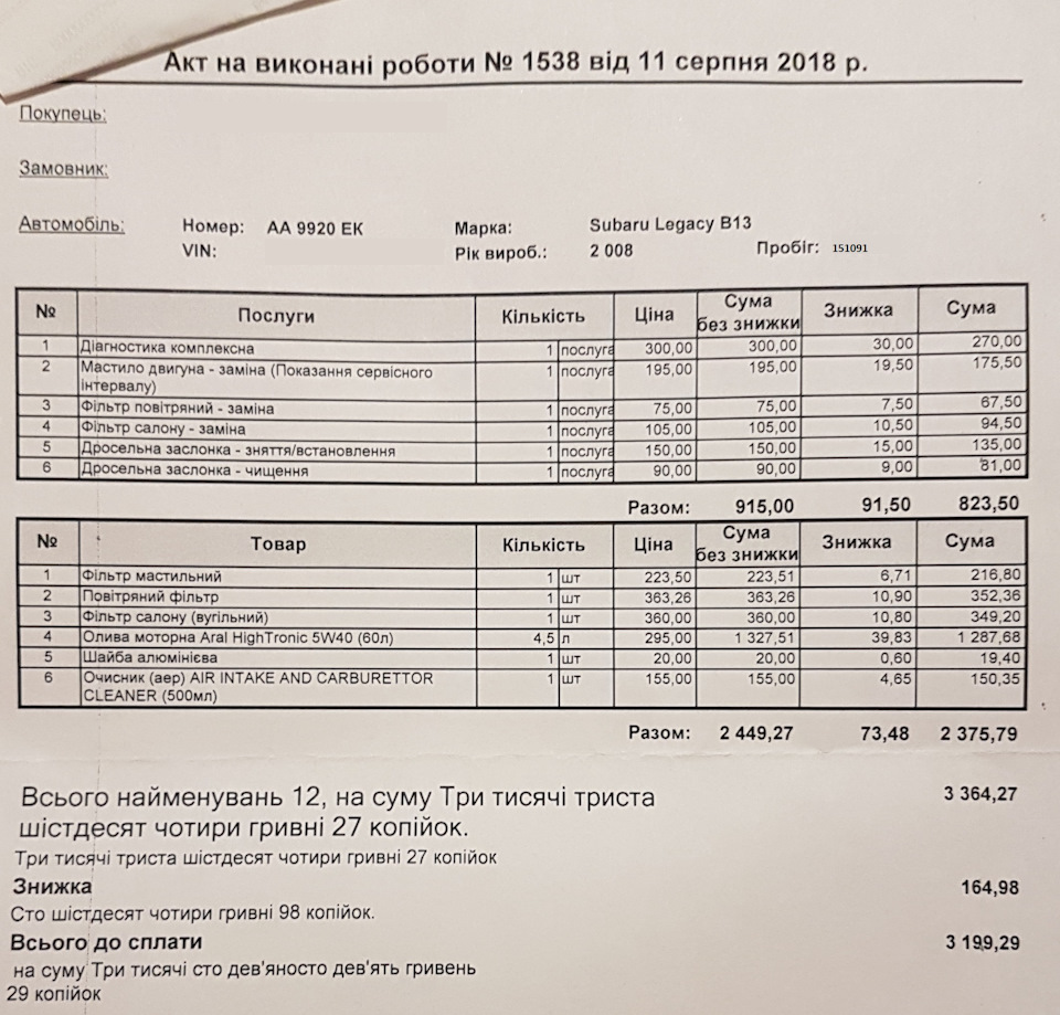Заміна масла в ДВЗ та фільтрів 1