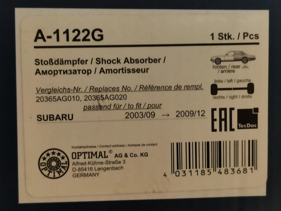 Задні амортизатори optimal