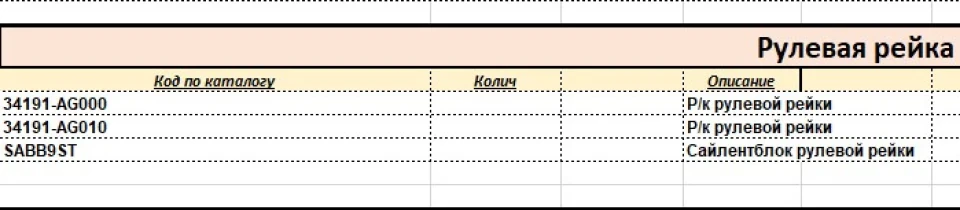 Деталі для ремонту рульової рейки