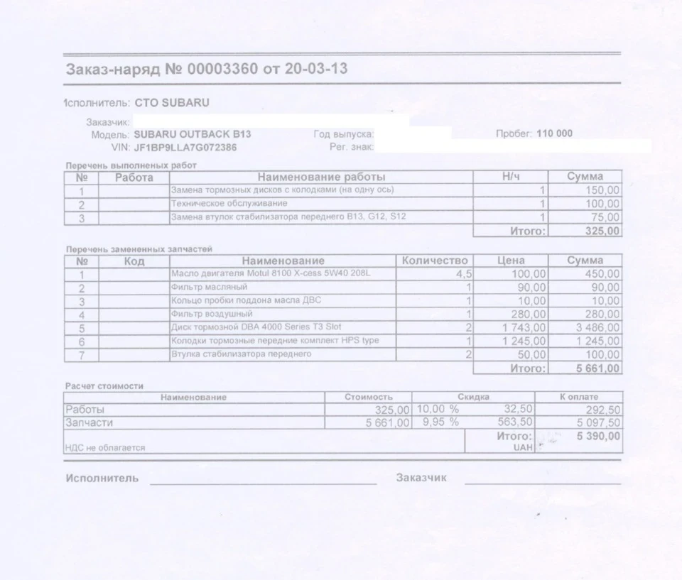 Планове ТО 110000 км