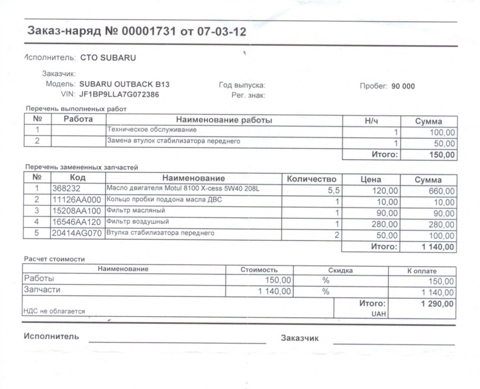 Планове ТО 90000 км 1