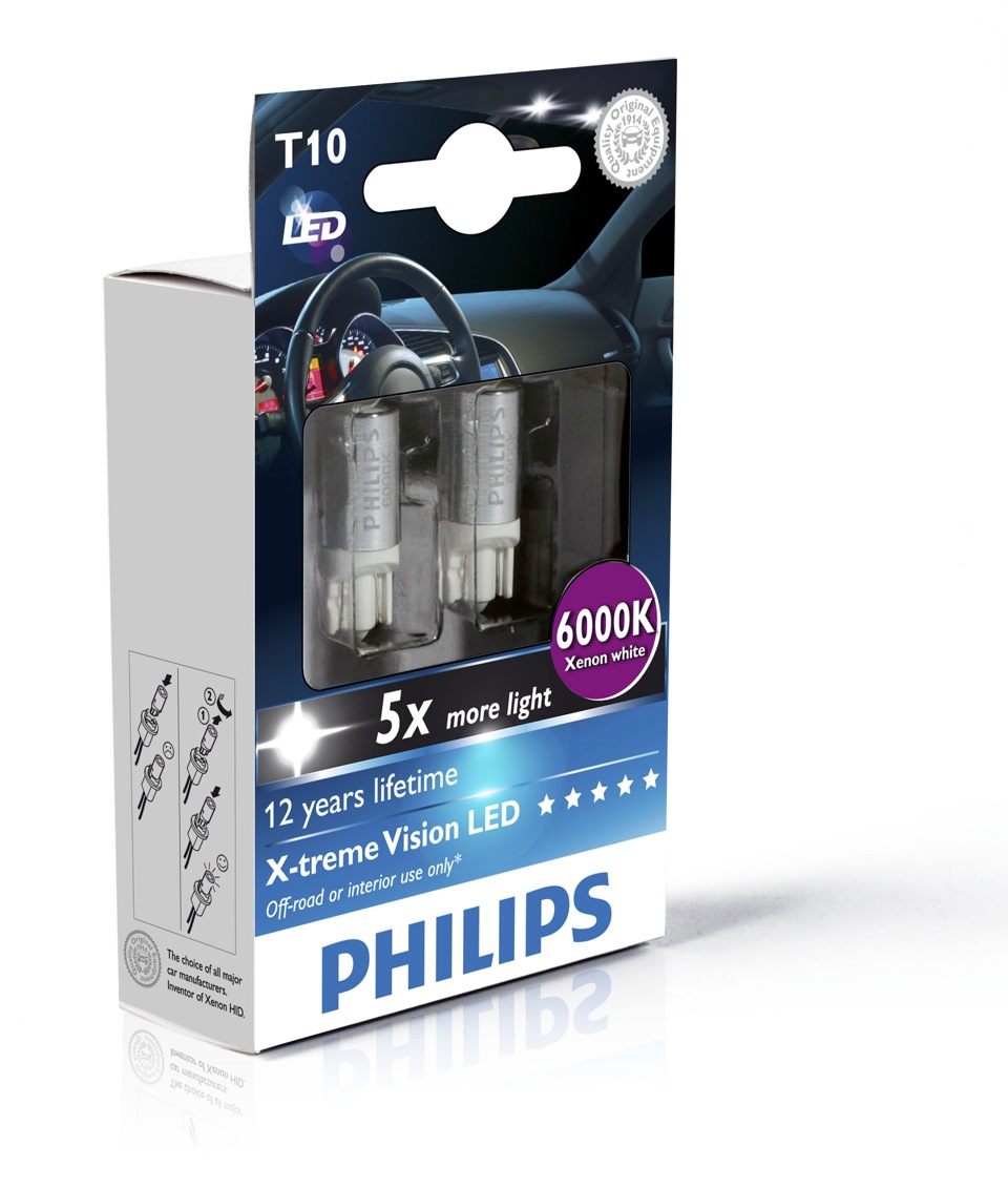 Світлодіоди W5W Philips X-Treme Vision 6000K 1