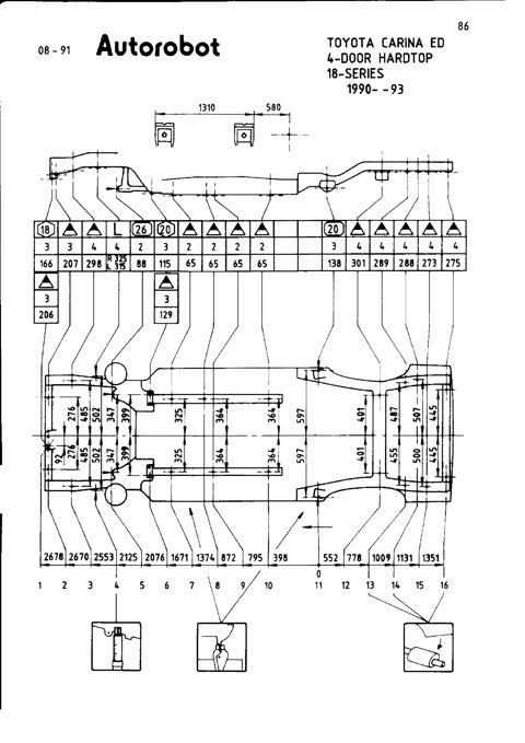 Кузовні розміри Toyota Carina ED ST160/ST182-183/ST200-205 4