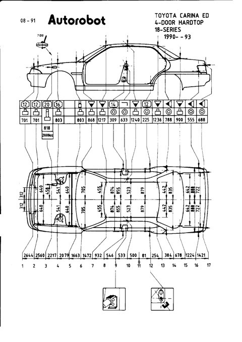 Кузовні розміри Toyota Carina ED ST160/ST182-183/ST200-205 3