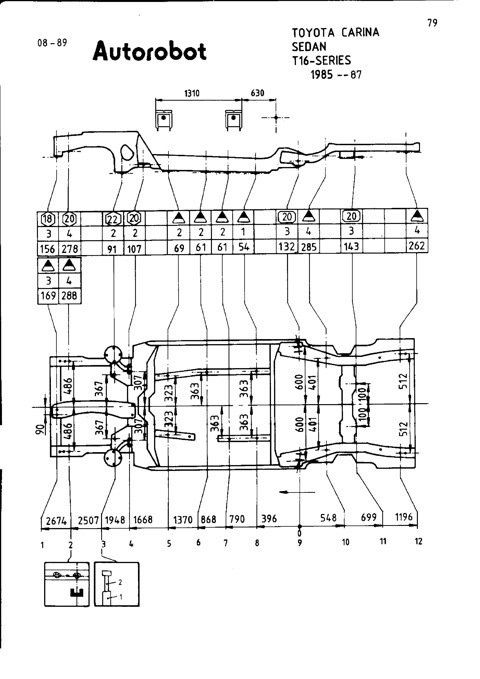 Кузовні розміри Toyota Carina ED ST160/ST182-183/ST200-205 2