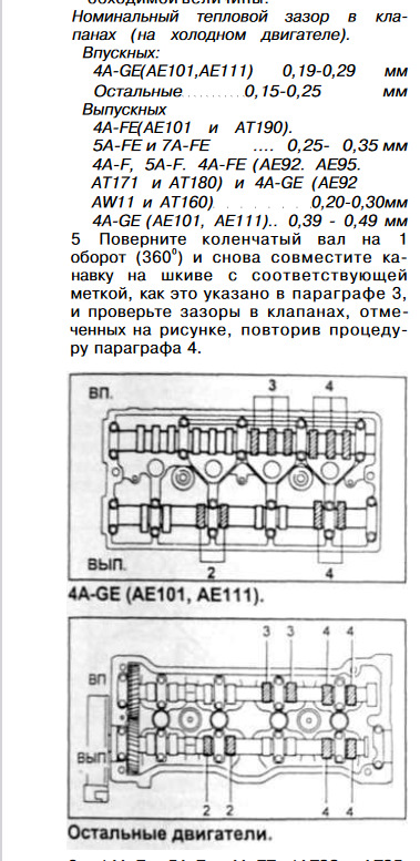 Регулювання клапанів 4A-FE 2
