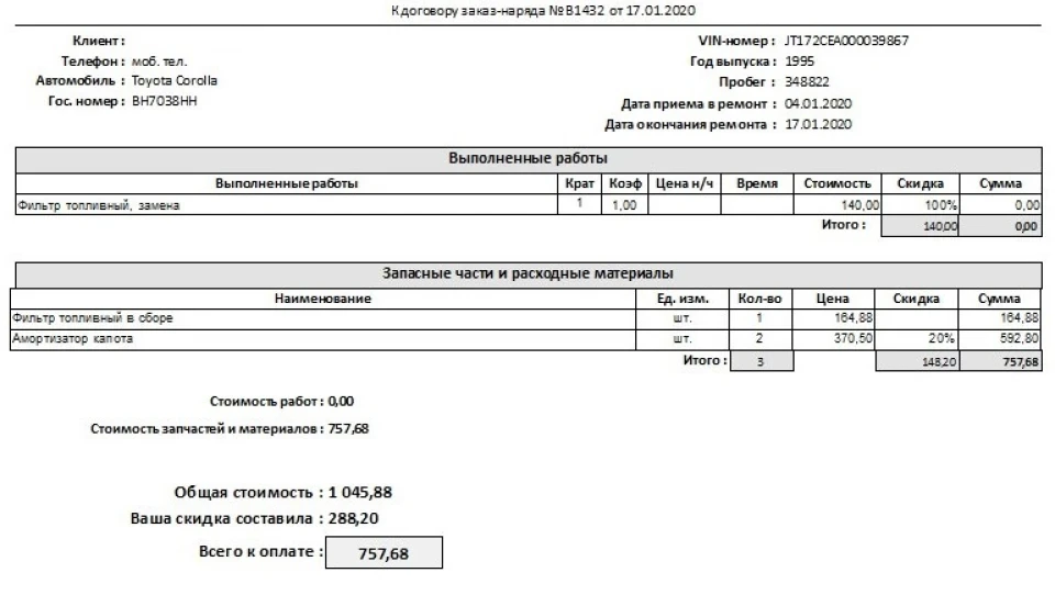 Амортизатори капота та паливний фільтр