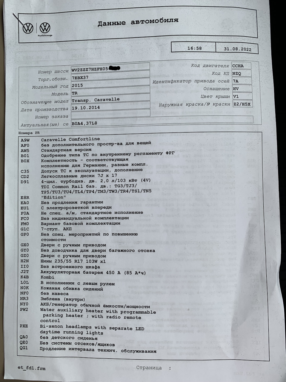 Розшифрування комплектації авто за вінкодом 1