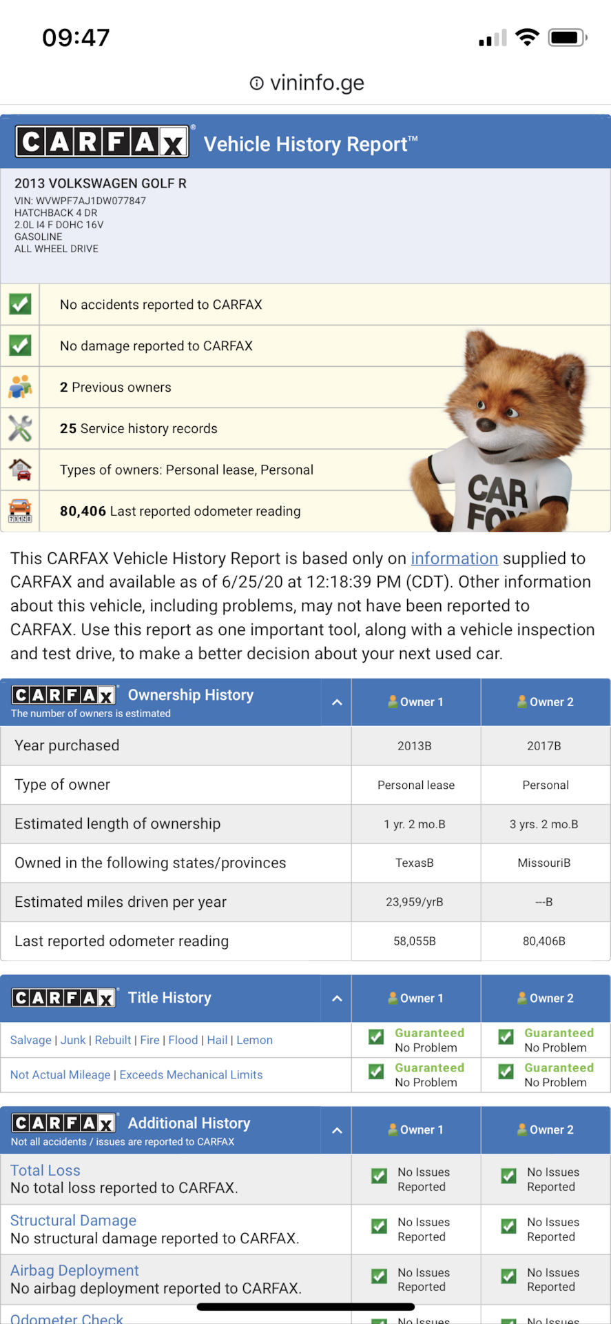 Звіт CarFax як знайти власника? 2