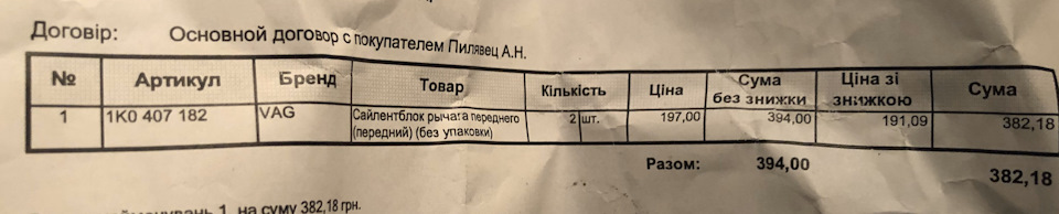 196 991 Заміна сайлентів важеля переднього, сходження 1