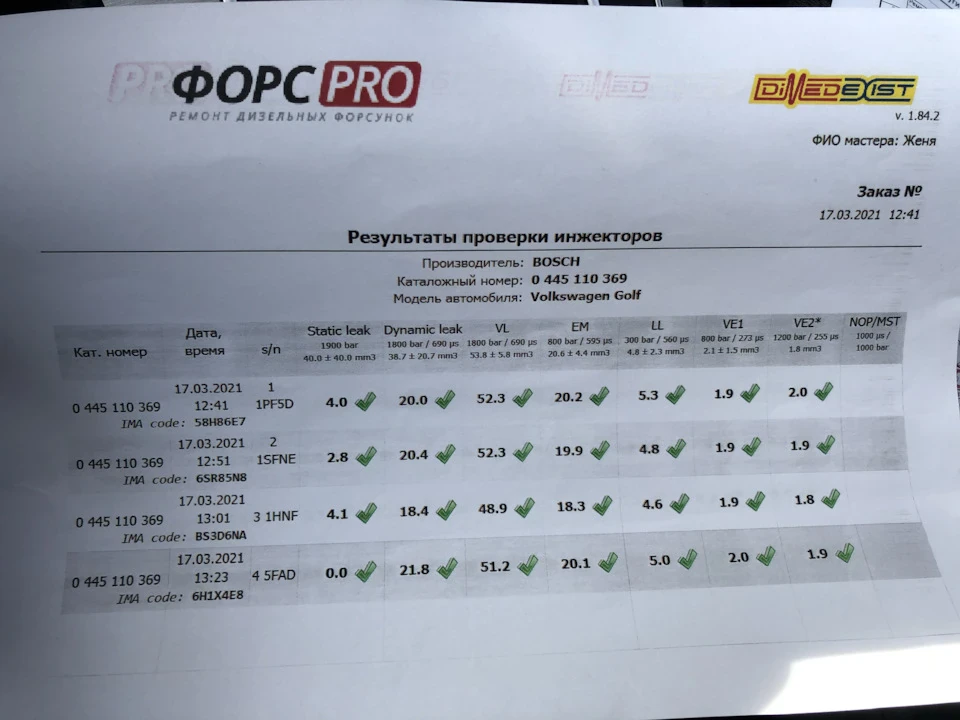 Обслуговування форсунок VW Golf 2.0tdi (CRBC)