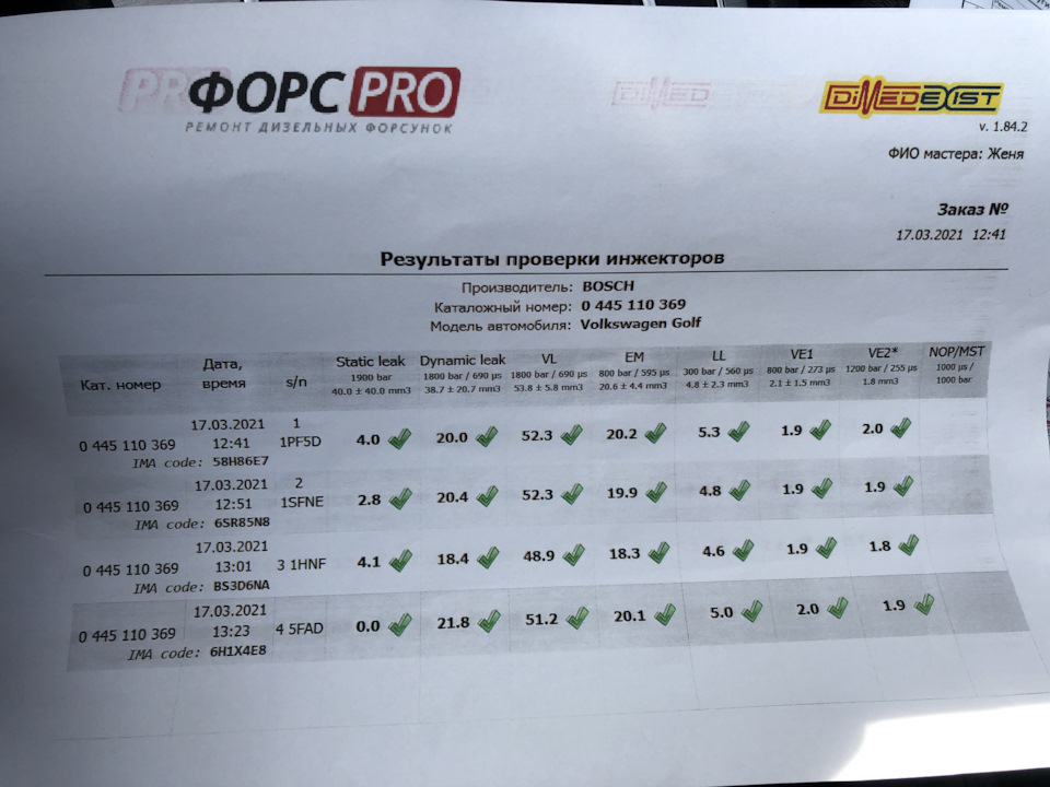 Обслуговування форсунок VW Golf 2.0tdi (CRBC) 1