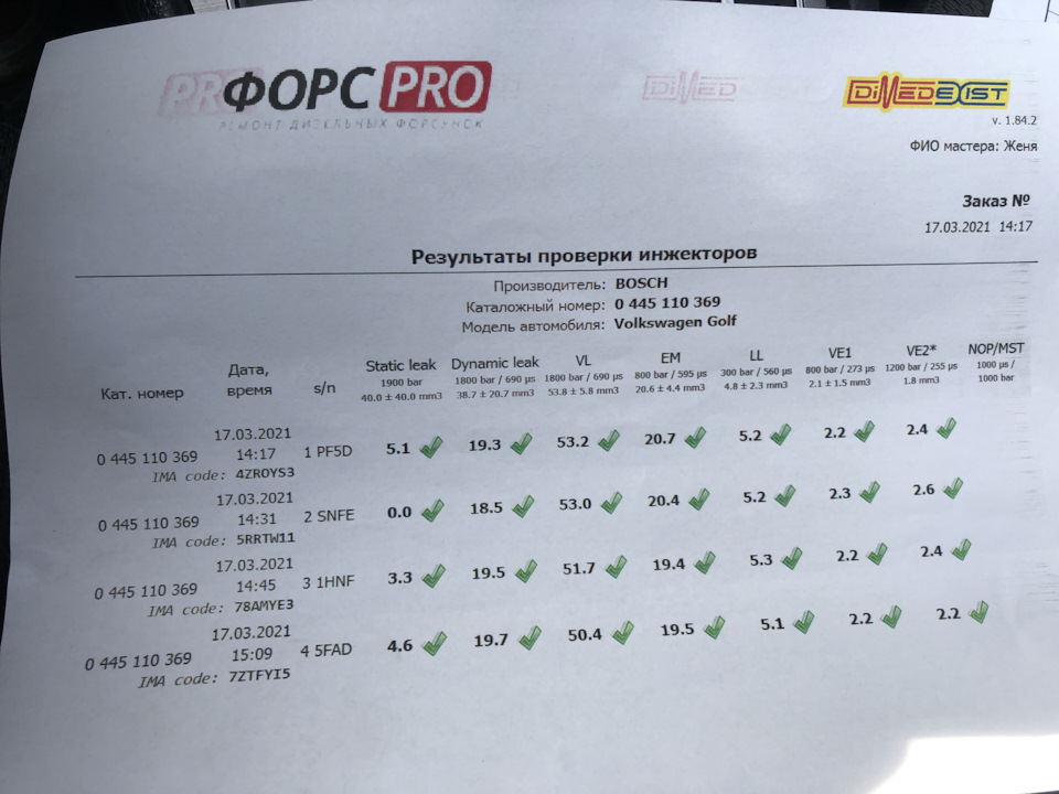 Обслуговування форсунок VW Golf 2.0tdi (CRBC) 2