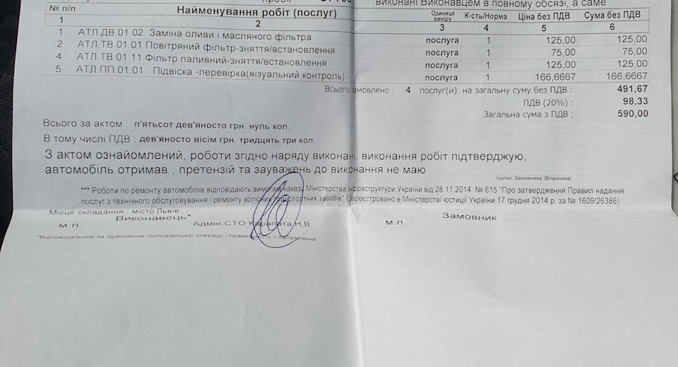Заміна мастила ТО 1 2