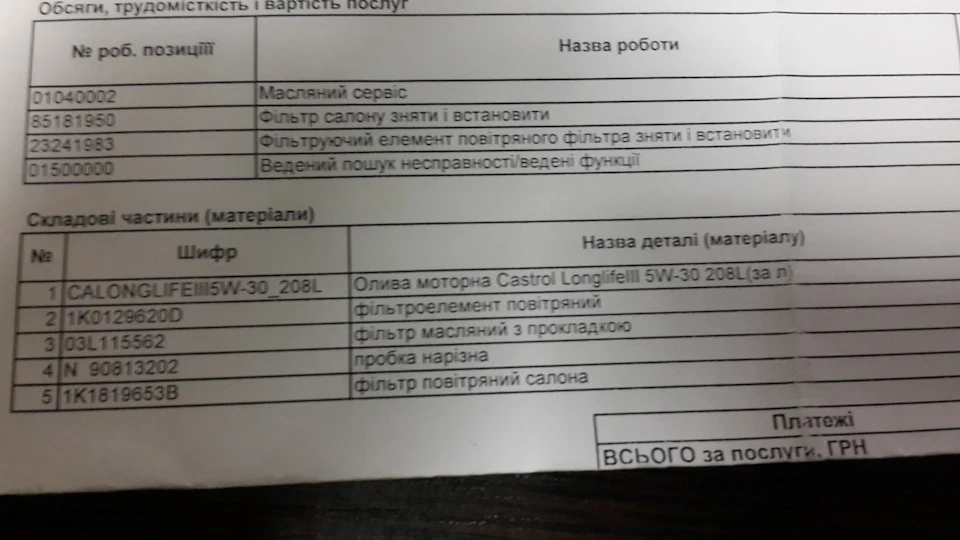 ТО 1 - 15000 км.