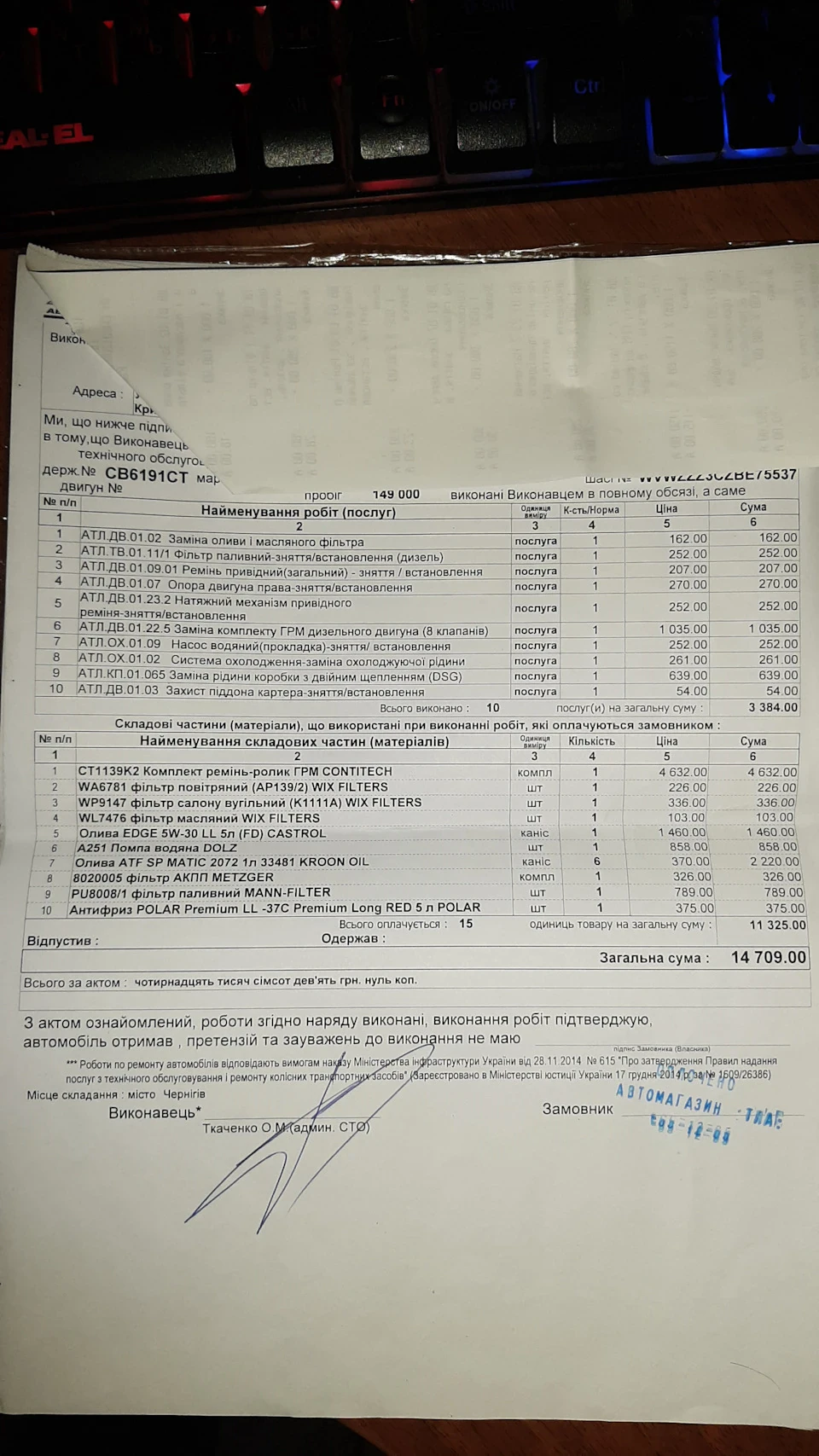 Перше ТО після покупки авто, 2.0 tdi CFFB вартість