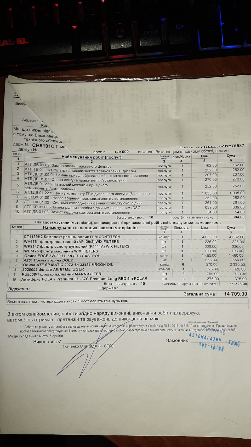 Перше ТО після покупки авто, 2.0 tdi CFFB вартість 1