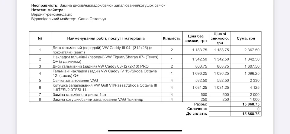 Заміна гальмівних дисків, колодок, свічок та котушок