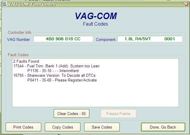 Читання помилок через адаптер VAG-COM 1