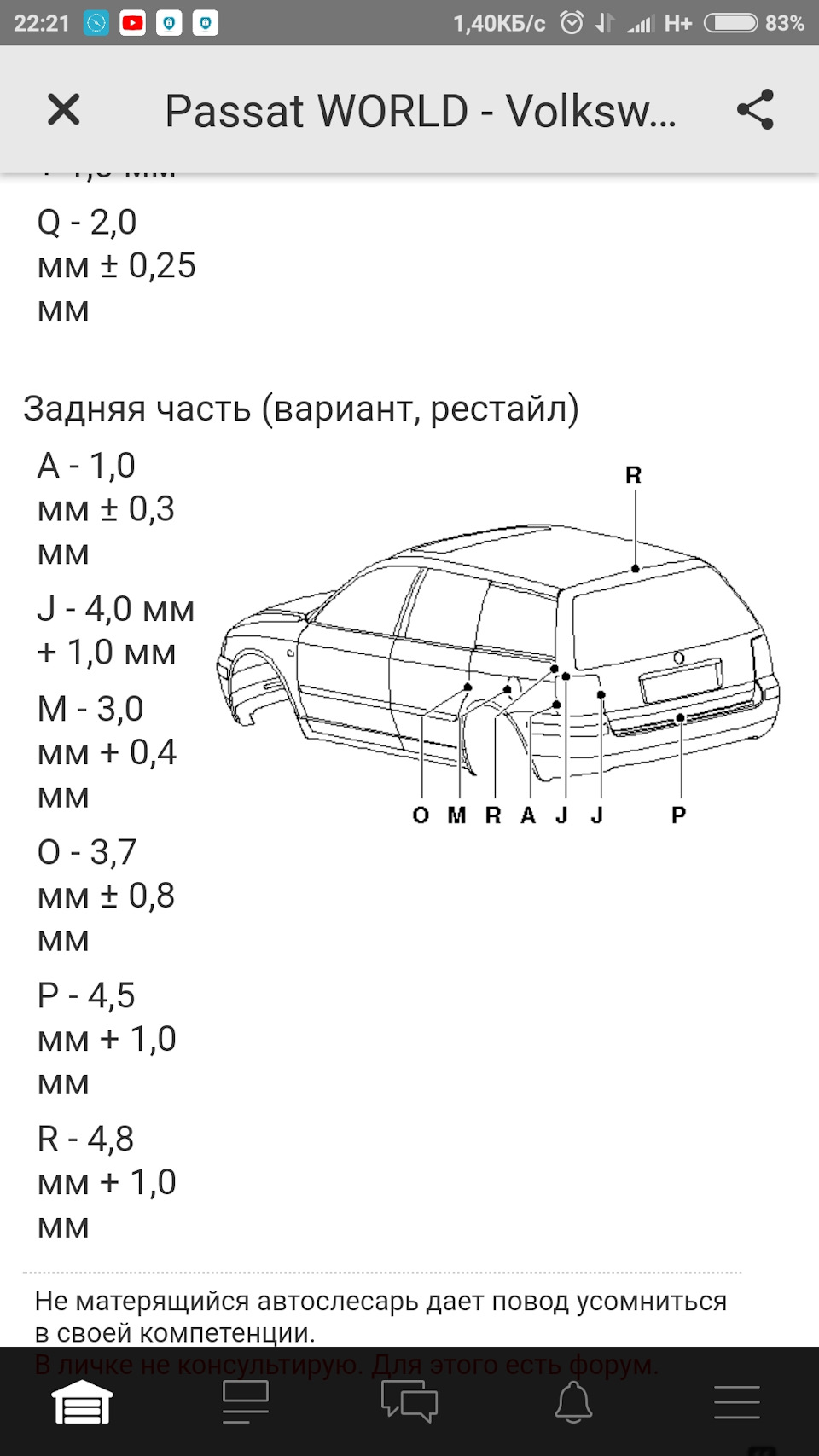 Зазори, розміри кузова пасат б5, б5+, FL 1