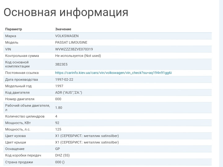 Розшифрування VIN 1