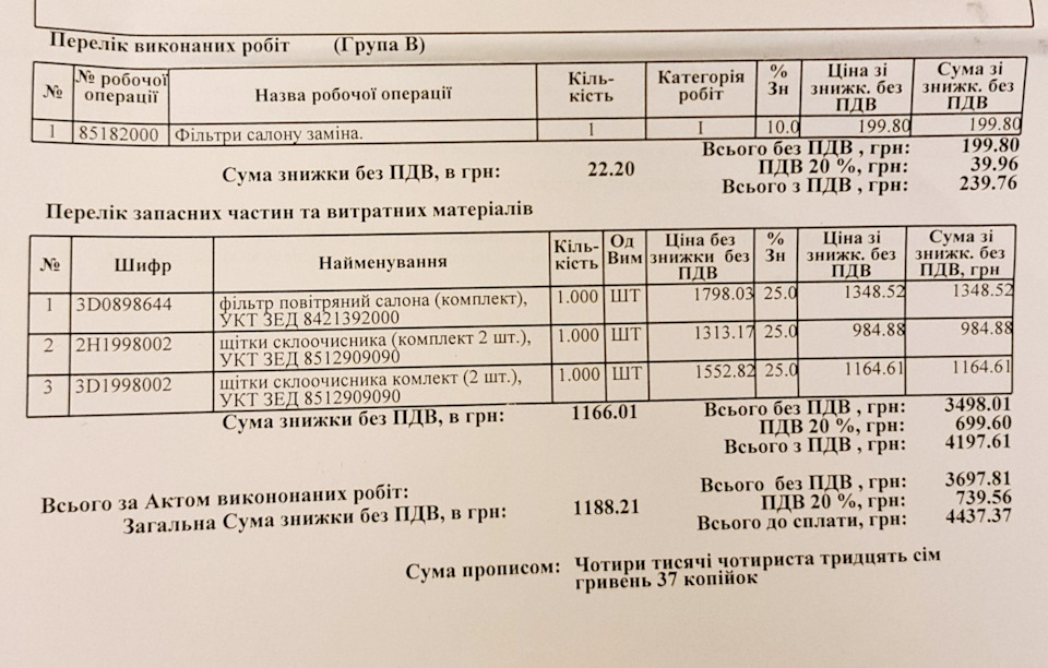 Звіт з обслуговування меого vw phaeton в Україні 2