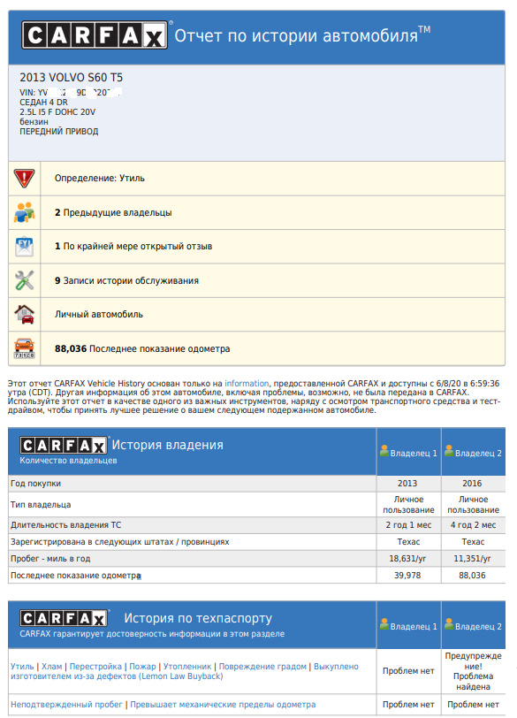 Звіт CarFax 1